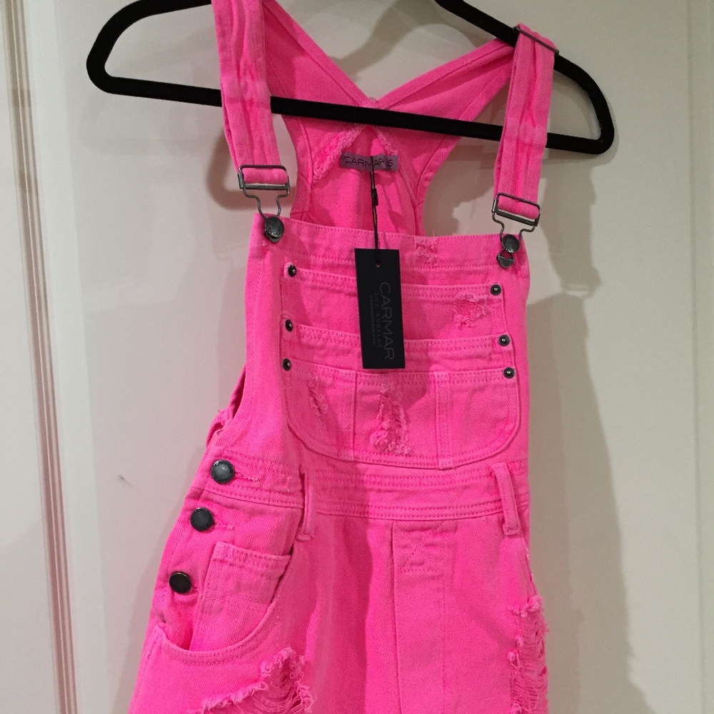 NWT Trendy Carmar Denim Neon Pink Overalls - Small